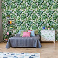 Флізелінові фотошпалери 312x219 см Зелене листя джунглів на білому тлі (11097VEXXL) +клей