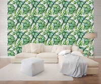 Флізелінові фотошпалери 416x254 см Зелене листя джунглів на білому тлі (11097VEXXXL) +клей