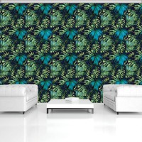 Красиві флізелінові фотошпалери на кухню 368x254 см Темно зелене листя джунглів (11100V8) +клей