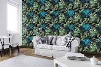 Флізелінові фотошпалери до спальні над ліжком 416x254 см Темно зелене листя джунглів (11100VEXXXL) +клей