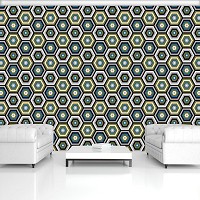 Современные флизелиновые фотообои на стену соты 416x290 см Шестиугольник разноцветная геометрия в узорах (11138VEXXXXL) +клей