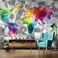 Флизелиновые фото обои с геометрией 254x184 см Красочная карта (11189V4)+клей