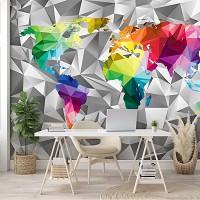 Флізелінові фотошпалери геометрія 416x254 см Барвиста карта світу на сірий фон (11189VEXXXL) +клей - вид 9 мініатюра