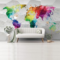 Флизелиновые 3д фотообои с геометрией 416x290 см Красочная карта мира на сером фоне (11190VEXXXXL) +клей - вид 8 миниатюра