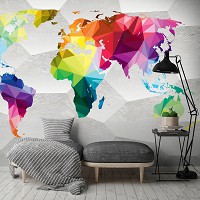 Флізелінові 3д фотошпалери фото 416x290 см Барвиста карта світу на фоні геометрії (11191VEXXXXL) +клей