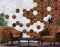 Абстрактные флизелиновые фотообои соты 416x254 см Мозаика доски разных оттенков (11199VEXXXL) +клей