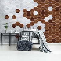 Флизелиновые фотообои под дерево соты 416x290 см Мозаика доски разных оттенков (11199VEXXXXL) +клей