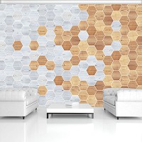 Флизелиновые фотообои на стену соты 368x254 см Мозаика доски светлых оттенков (11200V8) +клей