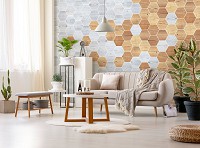 Флизелиновые фотообои абстракция соты 416x254 см Мозаика доски светлых оттенков (11200VEXXXL) +клей