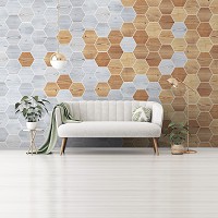 Флизелиновые фотообои абстракция на стену соты 416x290 см Мозаика доски светлых оттенков (11200VEXXXXL) +клей