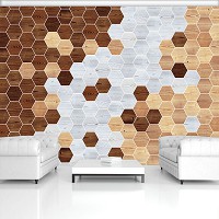 Флизелиновые фотообои имитация дерева соты 460x300 см Мозаика доски темных и светлых оттенков (11202V12) +клей