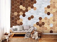 Флизелиновые фотообои под дерево соты 368x254 см Мозаика доски темных и светлых оттенков (11202V8) +клей