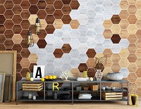 Флизелиновые фотообои соты абстракция 312x219 см Мозаика доски темных и светлых оттенков (11202VEXXL) +клей