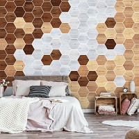 Флизелиновые фотообои абстрактные соты 416x254 см Мозаика доски темных и светлых оттенков (11202VEXXXL) +клей