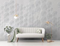 Абстракция соты флизелиновые фотообои 416x254 см Мозаика серая геометрия в углах (11205VEXXXL) +клей