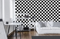 Флизелиновые фотообои геометрия в интерьере 312x219 см Мозаика черно белые квадратики (11207VEXXL) +клей