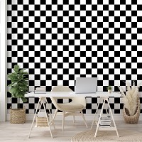 Современные флизелиновые фотообои на стену 368x254 см Мозаика черно белые квадратики (11207V8) +клей