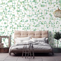 Флизелиновые фотообои геометрия 416x254 см Светло зеленая мозаика в треугольниках (11213VEXXXL) +клей