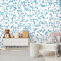 Абстрактные флизелиновые фотообои 416x290 см Светло синяя мозаика в треугольниках (11214VEXXXXL) +клей