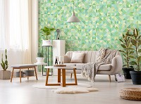 Флизелиновые фотообои геометрия в интерьере 312x219 см Темно зеленая мозаика в треугольниках (11216VEXXL) +клей