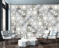 Флизелиновые фотообои для кухни 460x300 см Черно-белая плитка в узорах (11218V12) +клей