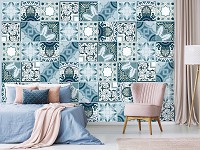 Абстракция флизелиновые фотообои 416x290 см Светло синяя плитка в узорах (11219VEXXXXL) +клей