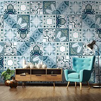 Красивые флизелиновые фотообои абстракция 520x318 см Светло синяя плитка в узорах (11219VEXXXXXL) +клей - вид 8 миниатюра