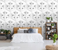 Флизелиновые фотообои абстрактные 3д соты 368x254 см Белая мозаика на шестигранниках (11225V8) +клей
