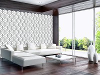 Современные флизелиновые фотообои на стену 3д соты 520x318 см Мелкая черно-белая мозаика на шестигранниках (11226VEXXXXXL) +клей