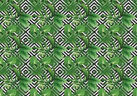 Флизелиновые фотообои абстракция 416x290 см Зеленые листья на фоне черно-белой плитки (11229VEXXXXL) +клей - вид 1 миниатюра