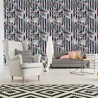 Абстрактные флизелиновые фотообои на стену 312x219 см Листья на фоне разноцветных линий (11230VEXXL) +клей