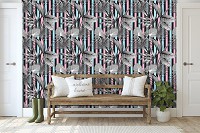 Флизелиновые фотообои на стену 416x290 см Листья на фоне разноцветных линий (11230VEXXXXL) +клей