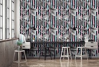 Красивые флизелиновые фотообои на кухню 520x318 см Листья на фоне разноцветных линий (11230VEXXXXXL) +клей