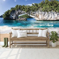 Флизелиновые 3д фотообои море 368x280 см Пляжный вид на пенистые волны океана (11236V10) +клей