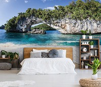 Флизелиновые 3д фотообои пейзажи природы море 416x254 см Пляжный вид на пенистые волны океана (11236VEXXXL) +клей