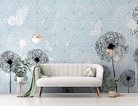 Флизелиновые фотообои цветы 416x254 см Черные одуванчики на светло синем фоне (11237VEXXXL) +клей