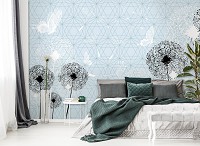 Флизелиновые фотообои в стиле модерн цветы 416x290 см Черные одуванчики на светло синем фоне (11237VEXXXXL) +клей