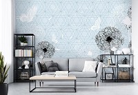 Флизелиновые фотообои с геометрическим рисунком цветы 368x280 см Черные одуванчики на светло синем фоне (11237V10) +клей