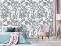 Зелень флизелиновые фотообои 416x290 см Тропические листья на светлом фоне (11238VEXXXXL) +клей
