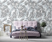 Флізелінові фотошпалери в інтер'єрі 368x280 см Тропічний лист на світлому фоні (11238V10) +клей - вид 7 мініатюра