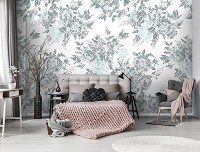 Абстракция флизелиновые фотообои на стену цветы 368x280 см Бледные листья в геометрии на светлом фоне (11239V10) +клей