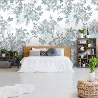 Флизелиновые фотообои абстракция цветы 416x290 см Бледные листья в геометрии на светлом фоне (11239VEXXXXL) +клей