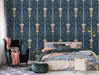 Флизелиновые фотообои в спальню над кроватью 312x219 см Абстракция темные узоры в линиях (11277VEXXL) +клей