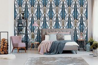 Флизелиновые фотообои абстракция в интерьере 312x219 см Темные узоры на светло синих тонах (11278VEXXL) +клей