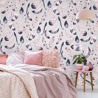 Флизелиновые фотообои в стиле модерн 368x280 см Абстракция темно розовые перья на сером фоне (11281V10) +клей