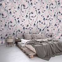 Флизелиновые фотообои птицы 416x290 см Абстракция темно розовые перья на сером фоне (11281VEXXXXL) +клей