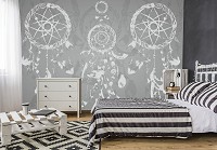 Искусство флизелиновые фотообои 368x280 см Изображения белого ловца снов на сером фоне (11282V10) +клей