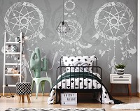 Перья флизелиновые фотообои 312x219 см Изображения белого ловца снов на сером фоне (11282VEXXL) +клей