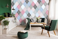 Флизелиновые фотообои геометрия в интерьере 312x219 см Ромбическая абстракция разных тонов (11285VEXXL) +клей