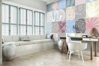 Абстрактные флизелиновые фотообои квадраты 312x219 см Разноцветные плитки в узорах (11286VEXXL) +клей